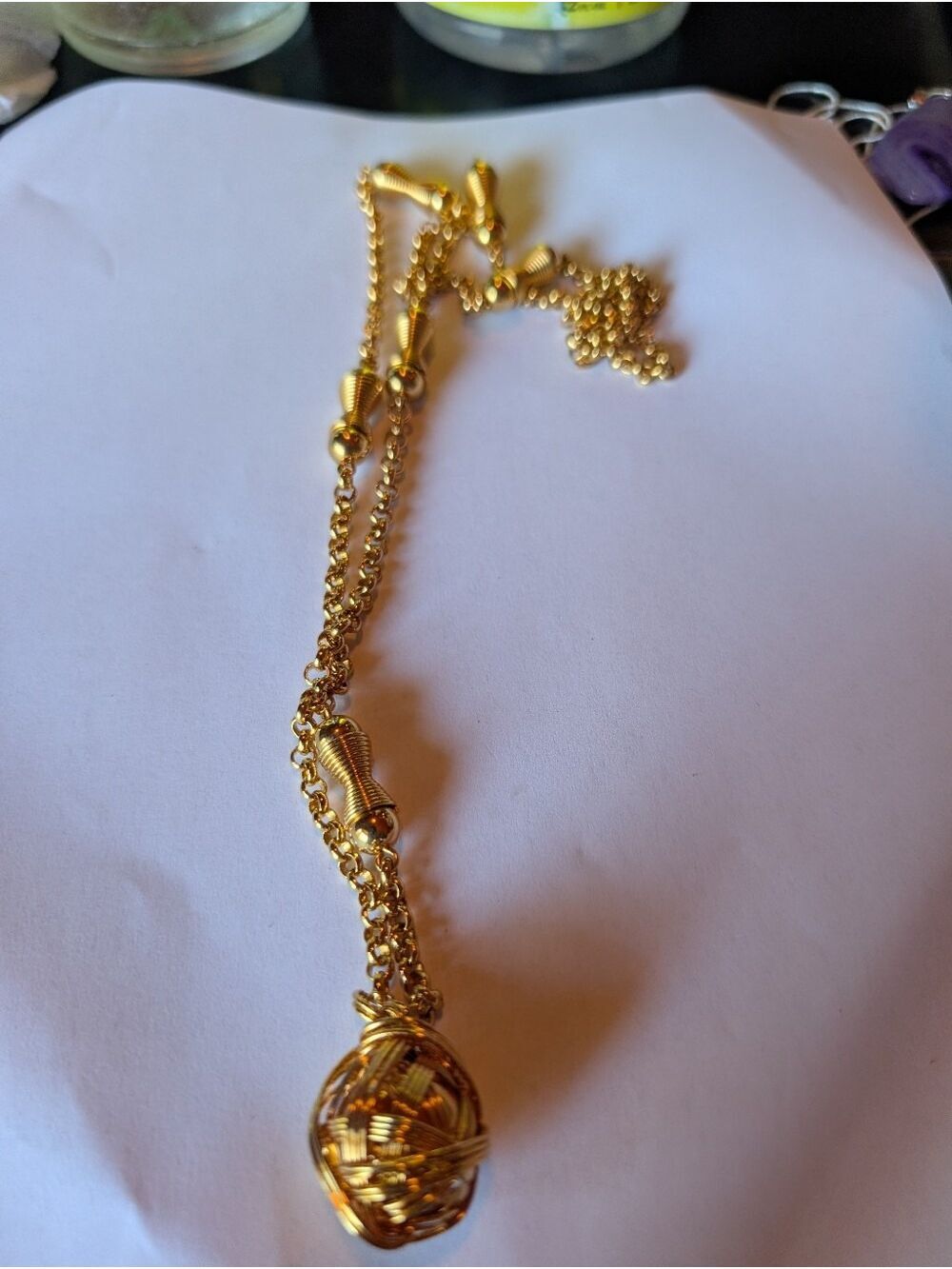 Monet Gold Woven Orb Pendant Necklace - Picture 3 of 6